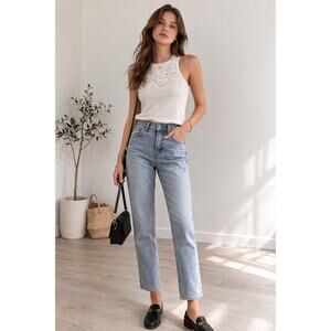 Caroline Constas Tank Top Blouse Women S White Floral Applique Chic Minimalist